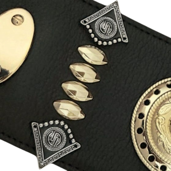 DYLAN LEX Romy black leather wide statement high waist medallion charm belt Sz S - Picture 5 of 11